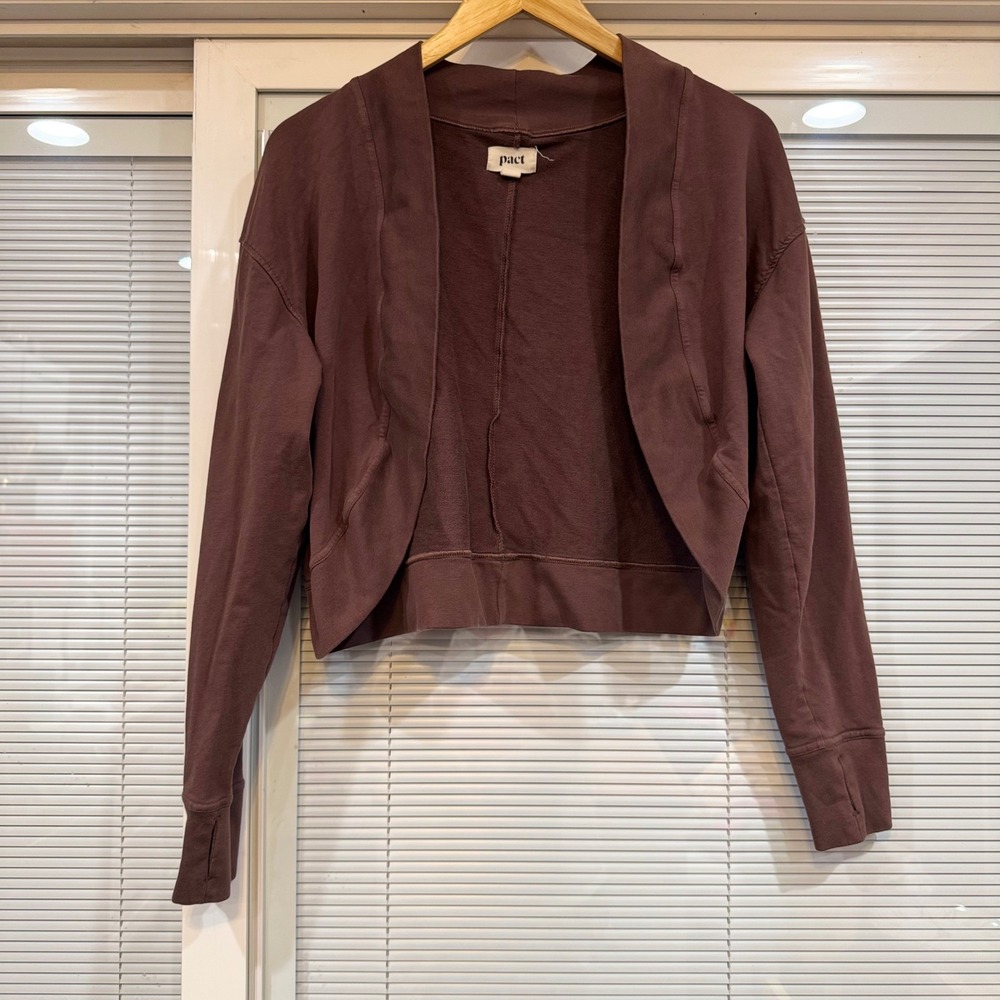 Set of 2 Pact Soft Organic Cotton Cropped Shrug Cardigan Bundle Brown Pink M/L - Picture 2 of 9